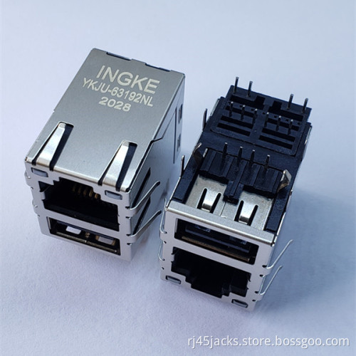 INGKE YKJU-63192NL Direct Substitute 43F-1201DYD2NL 1 Port 100 Base-T RJ45 with USB Modular Jacks Magnetics Through Hole